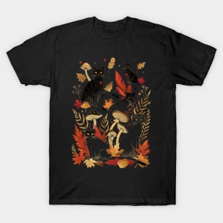 Cat Mushroom Delights Whiskers and Chanterelles T-Shirt